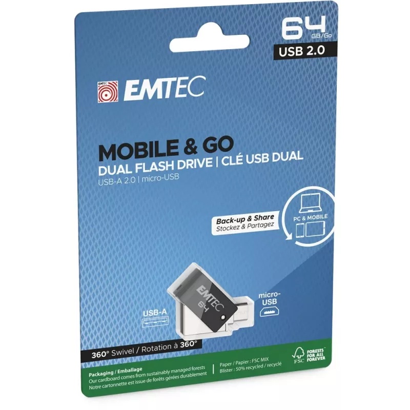 Pamięć USB Emtec 64 GB USB Typ-A Micro-USB T260B