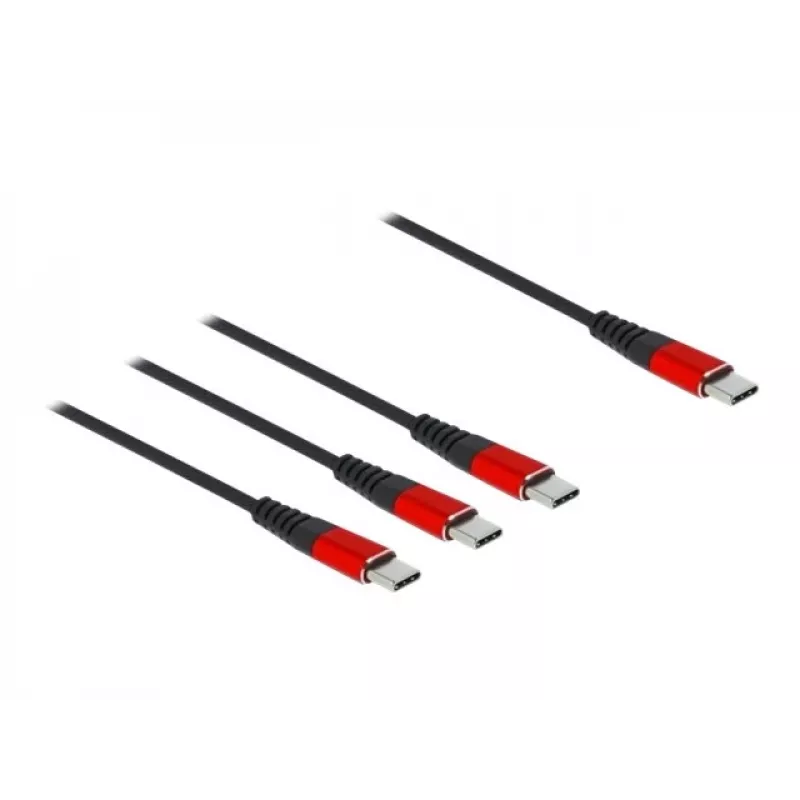 Kabel do ładowania USB DeLOCK 3 w 1 USB Type-C na 3 x USB Type-C 1 m czarno-czerwony