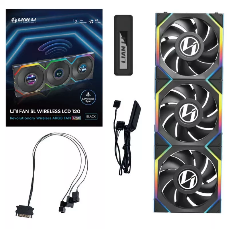 Wentylator Lian Li UNI FAN SL Wireless LCD 120 Czarny 3 szt.