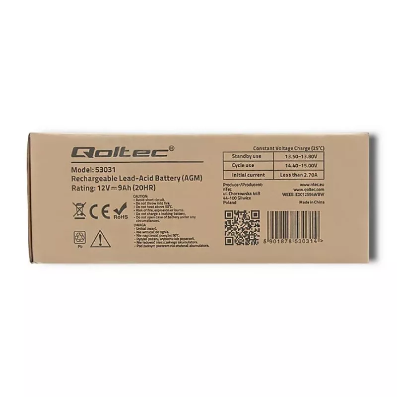 Akumulator do zasilacza awaryjnego QOLTEC 53031 12V 9Ah zielony, 152×94×65 mm, 2,35 kg