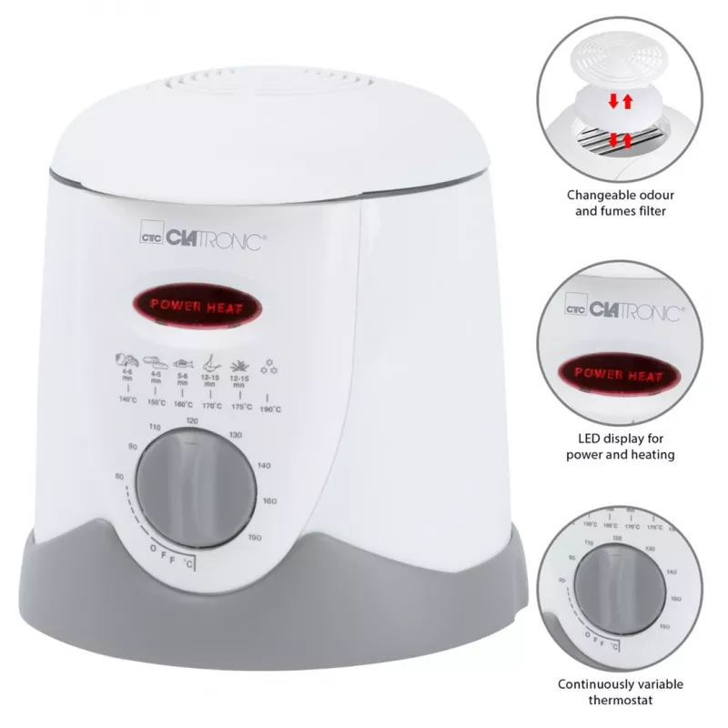 Clatronic FFR 2916 Pojedyncza 1 L Wolnostojąca 900 W Frytkownica Szary, Biały