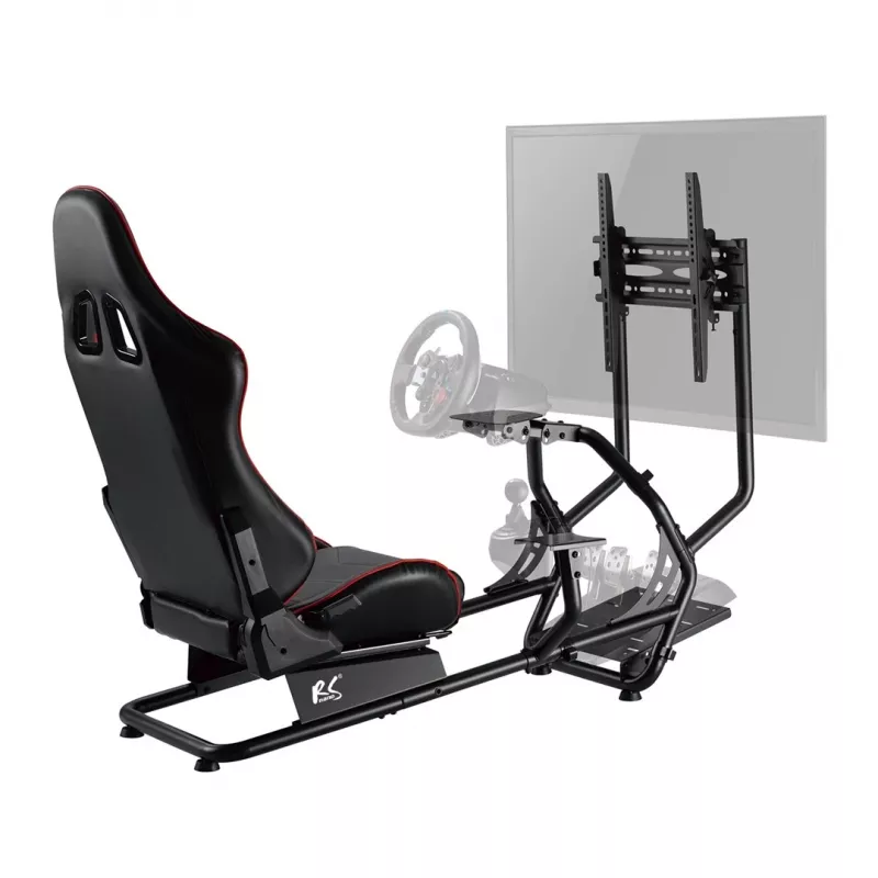 NanoRS RS160 fotel gamingowy, stojak symulatora wyścigów 3w1, PC, konsole, gracze, pokrycie ze skóry syntetycznej, stojak na kierownicę, uchwyt TV do 50 inch, maks. VESA 400x400