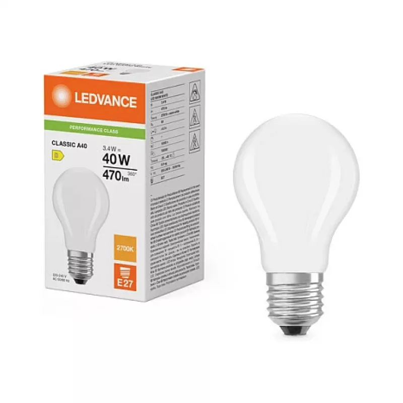 Osram LED Classic A 40 Filament P 3.4W 827 Frosted E27 LED Lamps, klassische Kolb