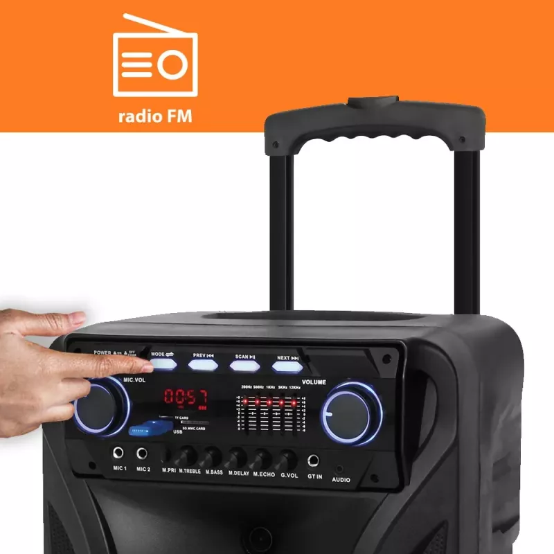 Przenośny głośnik karaoke MANTA SPK5021PRO 20W, woofer 12 cali, 80W RMS, Bluetooth, bateria do 5h, SD/USB, wejścia mikrofonowe i gitarowe