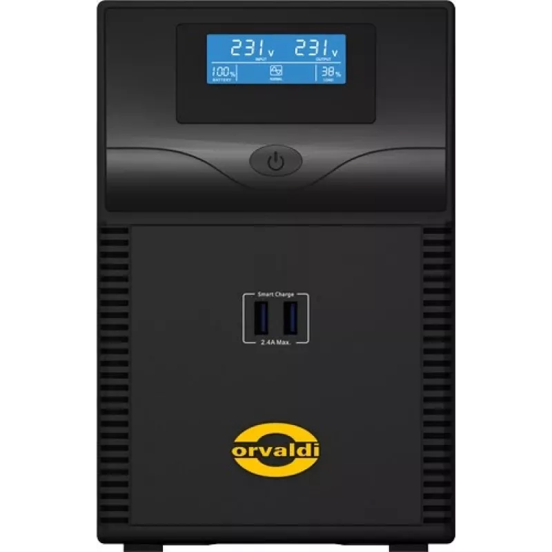 Zasilacz awaryjny ORVALDI ID2K0CH Line-Interactive 2 kVA / 1200 W, 24 V, baterie 9 Ah, LCD, USB, kompaktowy czarny