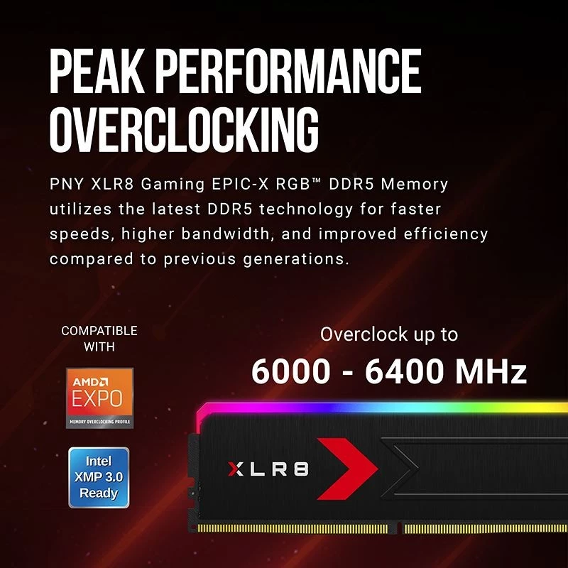 Pamięć RAM PNY XLR8 Gaming EPIC-X RGB 32GB (2x16GB) DDR5 6000MHz XLR8 Gaming EPIC-X RGB CL36