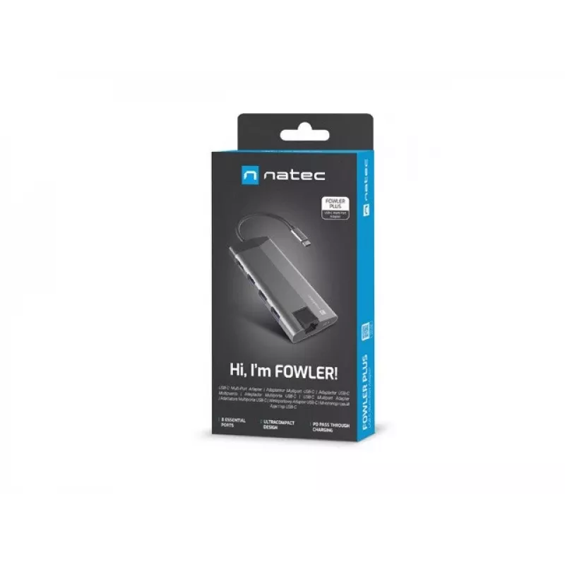 NATEC Fowler Plus USB Type-C Czarny Szary MicroSD SD Hub