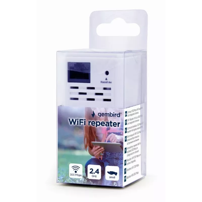 Regenerator sieciowy Gembird WNP-RP300-03, 300 Mb/s, 2,4 GHz, antena wewnętrzna 3 dBi, 1x RJ-45