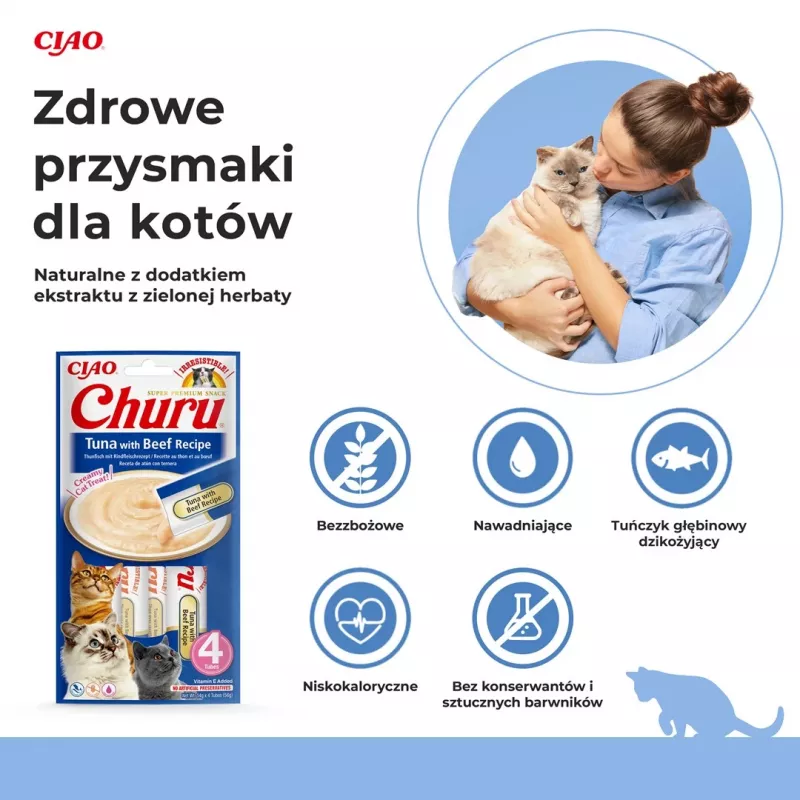 INABA Churu Tuna z wołowiną - przysmaki dla kotów - 4x14 g