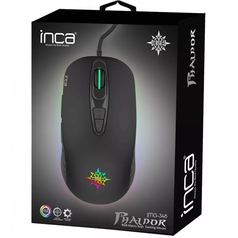 Mysz gamingowa INCA IMG-348 3200 DPI. RGB. 7 przycisków. USB. SW retail