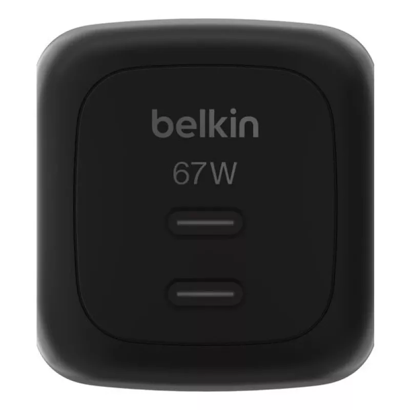 Szybka ładowarka sieciowa Belkin WCH020kqBK, 2× USB-C, uniwersalna kompatybilność, zabezpieczenia zasilania, czarna