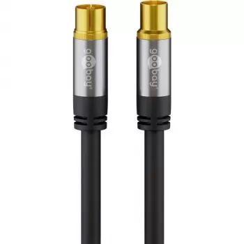 Kabel antenowy Goobay TV (typ 135 dB), 4-krotnie ekranowany, 10 m, czarny - pozłacany, gniazdo koncentryczne > wtyk koncentryczny (70389)