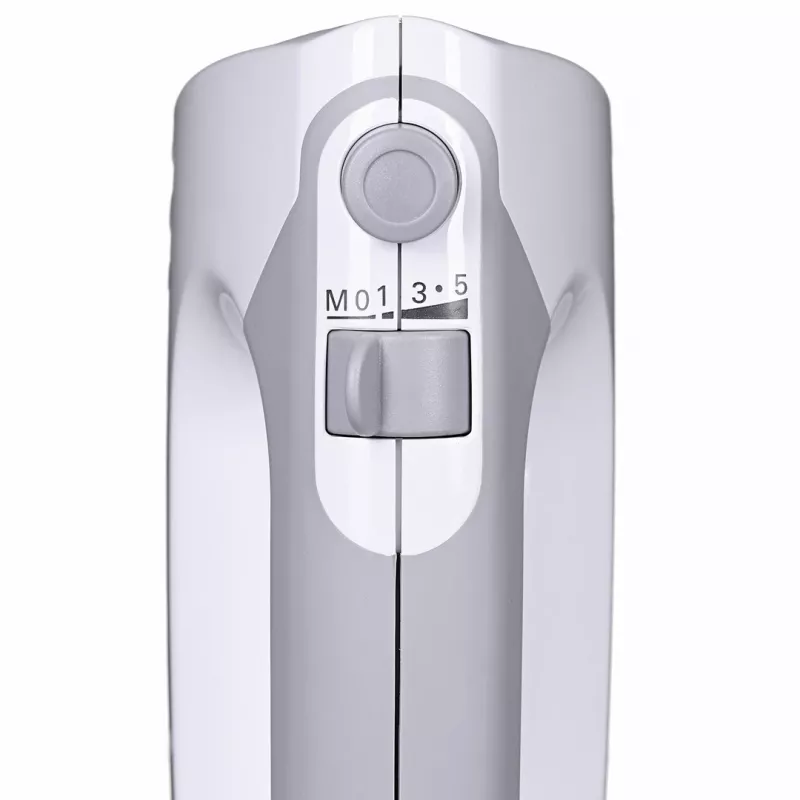 Mikser ręczny Bosch MFQ36480 – 450 W, 5 prędkości z turbo, szaro-biały, trzepaczki i haki do ciasta
