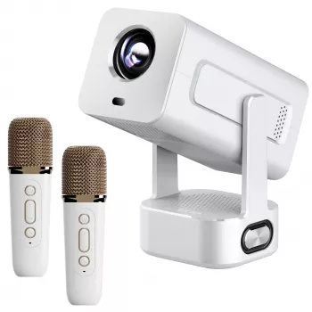 EKSTRALINK SMART Projektor KINO&KARAOKE IMS360 1920X1080P ANDROID 13 Projektor do Filmów, Gier i Muzyki Z 2 MIKROFONAMI Biały 300 Lumenów LCD