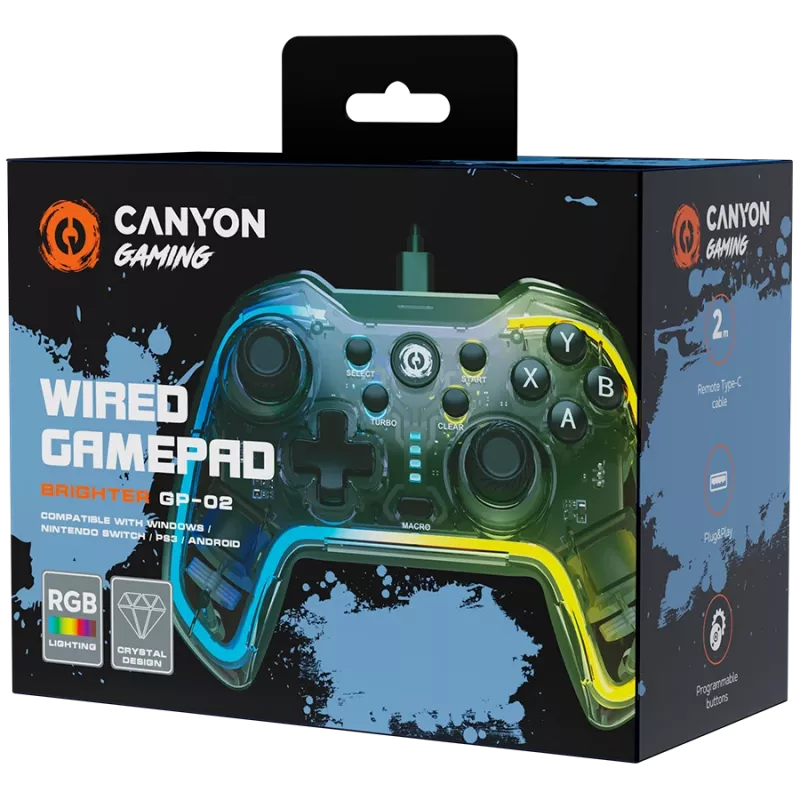 Przewodowy gamepad Canyon GP-02 dla Windows PS3 Android media box Nintendo Switch kabel 2 m