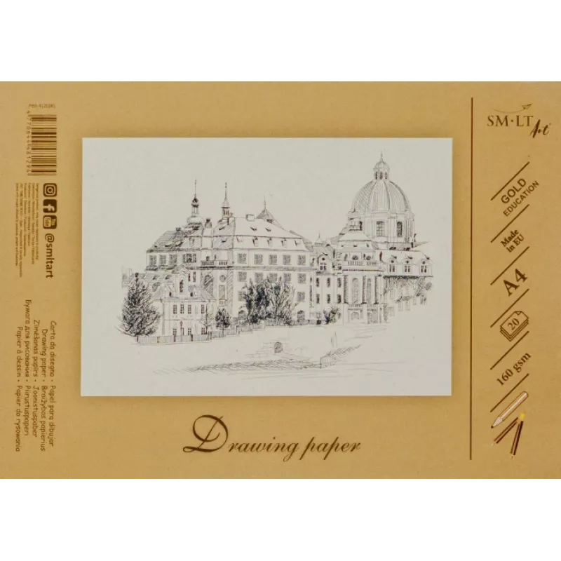 Papier do rysowania i szkicowania SMLT A4, 160 g/m², 20 arkuszy, klejony