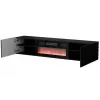 TV cabinet Cama Meble LARA 183x35x37 cm Czarny matt with built-in electric fireplace