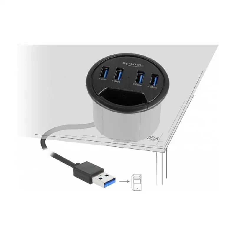 Koncentrator USB DeLOCK 64153 Type-A 5000 Mbit/s Czarny