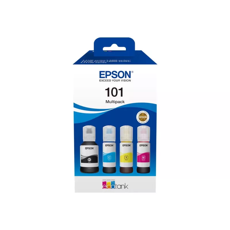 Oryginalny Epson EcoTank zestaw butelek z atramentem 4 kolory — Czarny 127 ml, cyjan/magenta/żółty 210 ml (C13T03V64A)