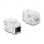 Moduł Keystone DELOCK RJ45 na LSA Cat.6 UTP beznarzędziowy z osłoną przeciwpyłową, płaski, 16×31,8×19,4 mm, biały/czarny