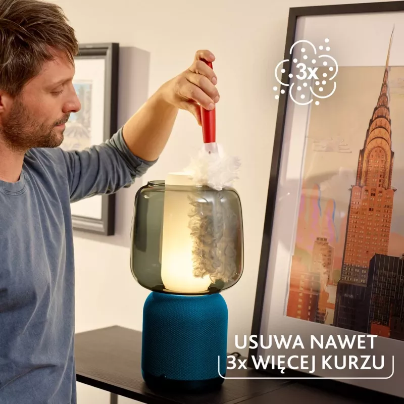 Miotła do kurzu VILEDA z krótkim uchwytem 179432 z 2 wkładami Flex & Catch, czerwony uchwyt z tworzywa, z możliwością zawieszenia