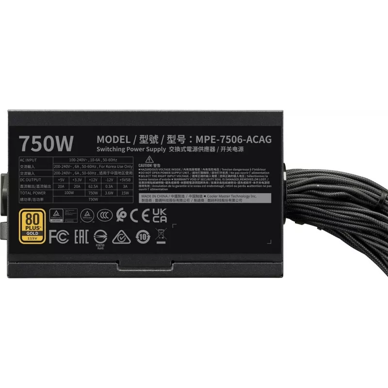 Zasilacz Cooler Master MWE GOLD 750v3 ATX 3.1 750W 80 PLUS Gold niemodularny, 6x SATA, 4x 6+2 PCIe, 2x 4+4 EPS