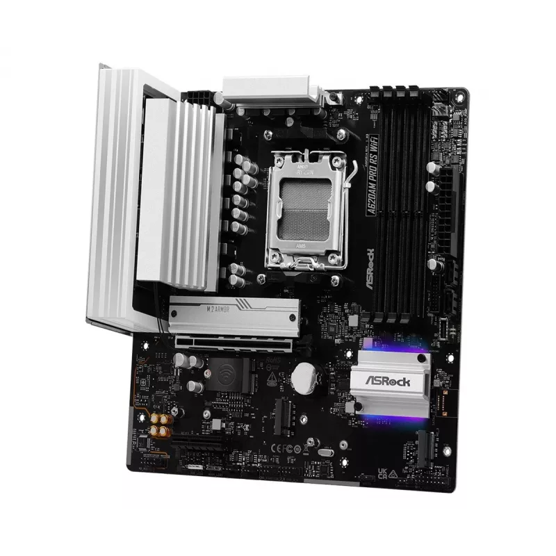 Płyta główna ASROCK A620AM PRO RS WIFI AM5 microATX, AMD A620, 4×DDR5, Wi‑Fi, HDMI, DP, 3×M.2, 2×SATA, dźwięk 7.1, LAN 1Gb