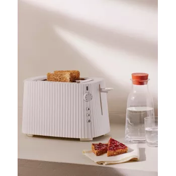 Toster Alessi MDL08B Czarny — Design Plissé, 6 stopni przyrumieniania, tryb bajgiel/rozmrażanie/podgrzewanie, 340×185×250 mm