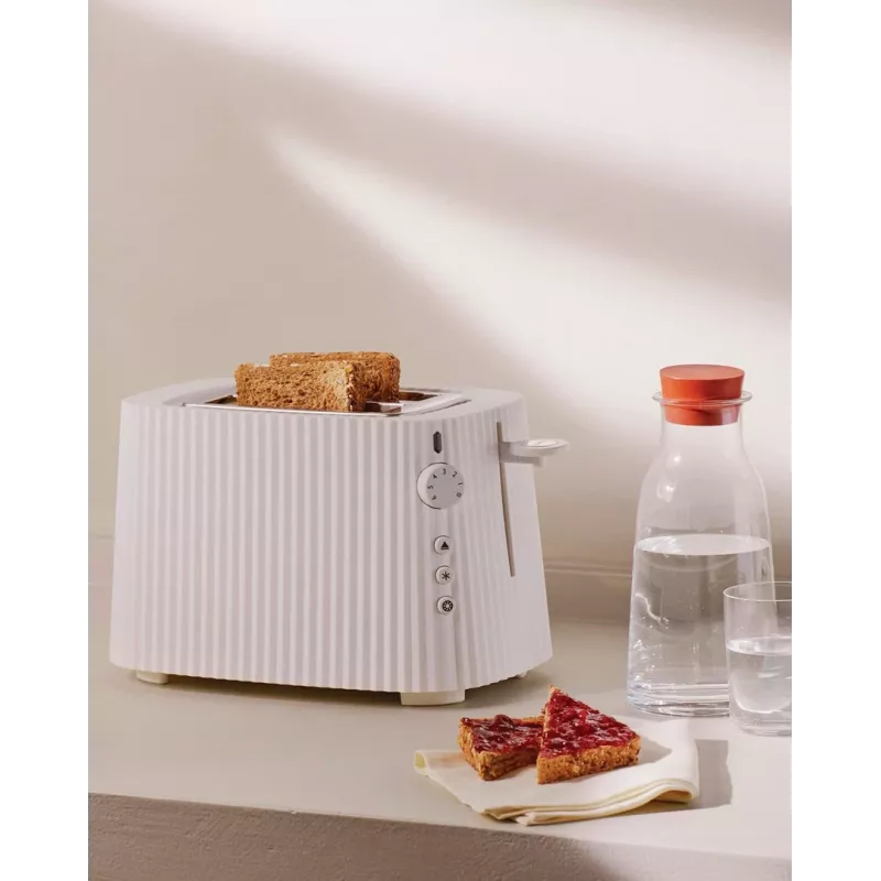 Toster Alessi MDL08B Czarny — Design Plissé, 6 stopni przyrumieniania, tryb bajgiel/rozmrażanie/podgrzewanie, 340×185×250 mm