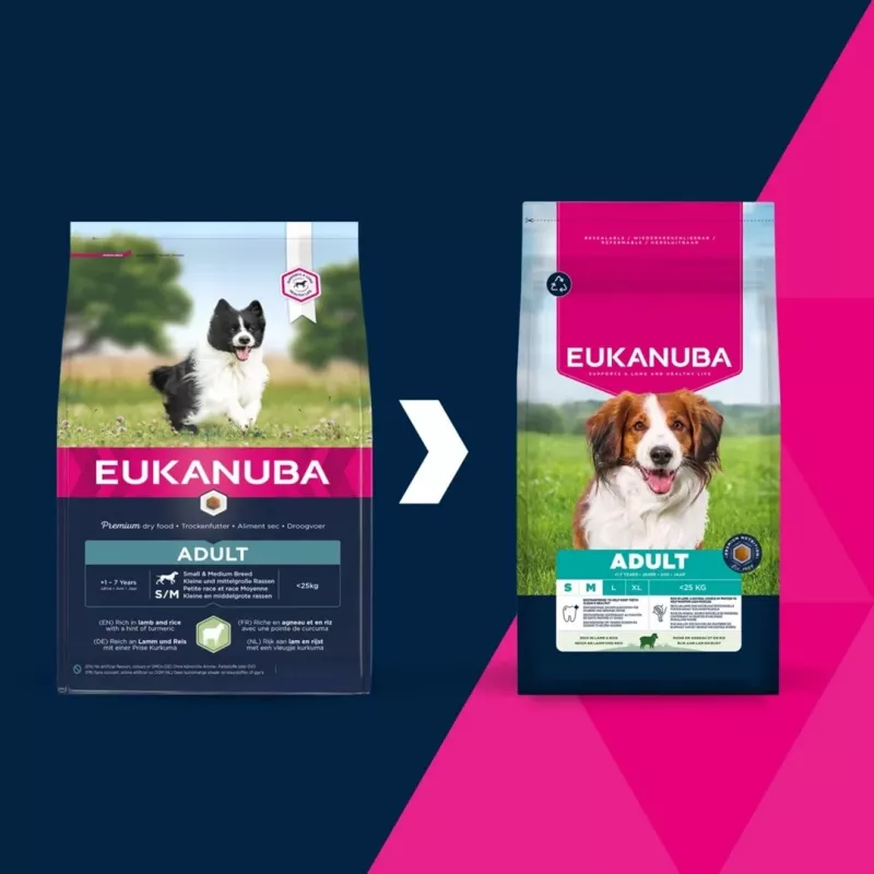 Sucha karma dla psa EUKANUBA Small/Medium Breed Adult Lamb & Rice 12 kg, 25% białka, 15% tłuszczu