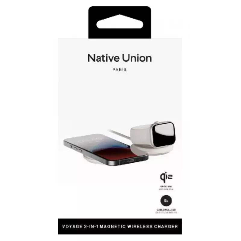 Dwuczęściowa ładowarka bezprzewodowa Indoor 2-in-1 native union Voyage 2-In-1 Wireless Charger Sandstone USB kompatybilność ze smartfonami jasnoszary