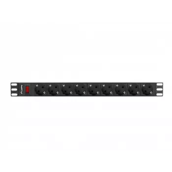 Listwa zasilająca LANBERG PDU-09F-0300-BK — 9x gniazda Type F, kabel 3 m, obudowa aluminiowa, 10 A