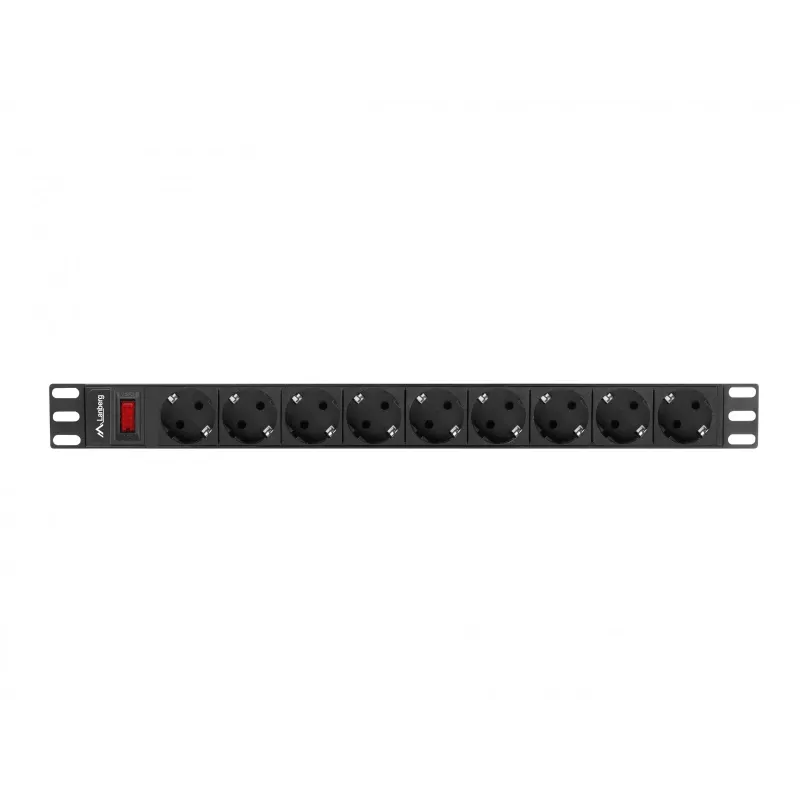 Listwa zasilająca LANBERG PDU-09F-0300-BK — 9x gniazda Type F, kabel 3 m, obudowa aluminiowa, 10 A