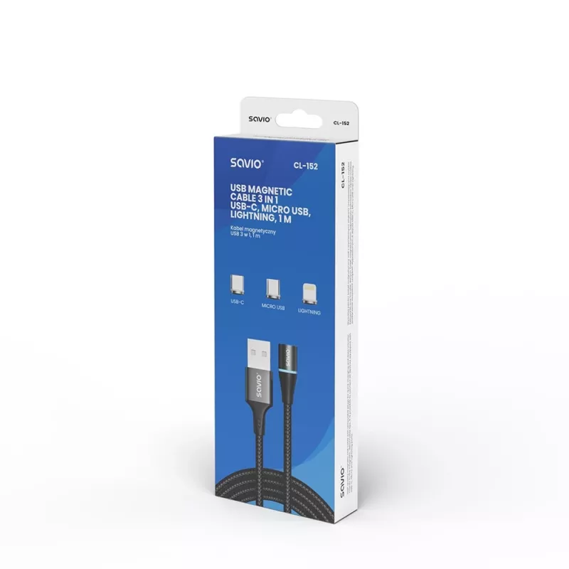 Przewód USB Savio CL-152 1 m USB 2.0 USB C Micro USB A/Lightning Czarny