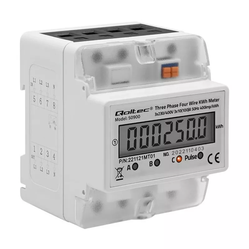 Trójfazowy elektroniczny licznik energii QOLTEC 50900 400V LCD 4P