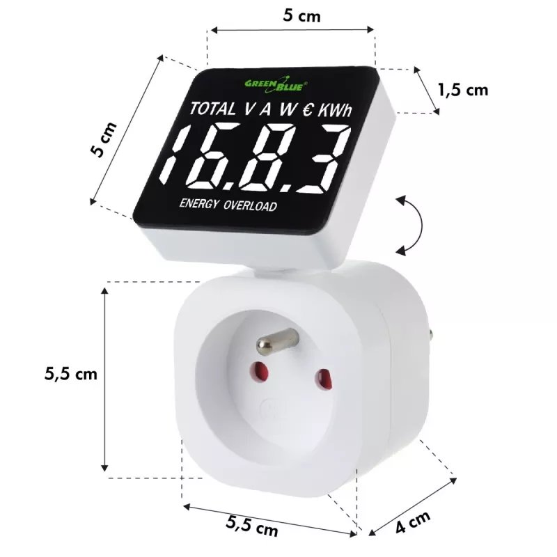 Watomierz energii GreenBlue GB620E do sieci 220 V, maks. 16 A, wtyczkowy monitor mocy/energii