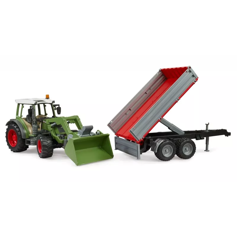 Ciągnik-zabawka BRUDER Fendt Vario 211 z ładowaczem czołowym i przyczepą boczną