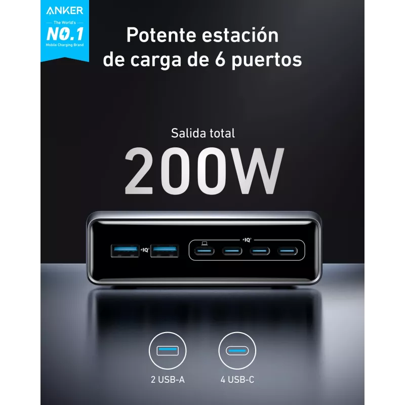 Ładowarka GeNPrime 200W GaN 4xUSB-C 2xUSB-A Czarna