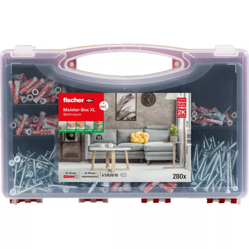 Zestaw mocowań FISCHER Meister-Box XL 210 sztuk – zestaw kołków, wkrętów i dybli