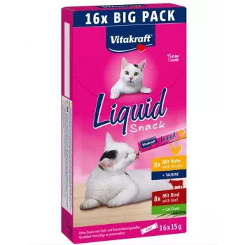 Cat treat paste Vitakraft VITAKRAFT Liquid Snack 16 x 15 g — Beef & Chicken, 240 g, preservative-free
