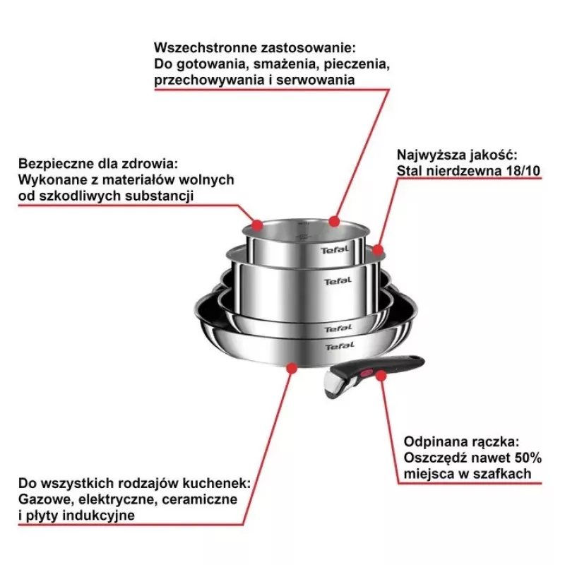 Zestaw patelni Tefal Ingenio Emotion L897S574, indukcja, odłączany uchwyt, 16/20/22/28 cm