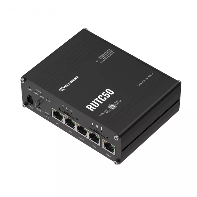 Router bezprzewodowy Teltonika RUTC50, Gigabit Ethernet, Dual-band (2,4 GHz / 5 GHz), 5G, Czarny