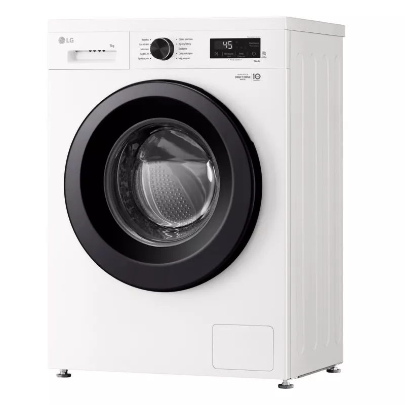 Pralka LG F2X10S7NWK — ładowana od przodu, szerokość 600 mm, głębokość 540 mm, wysokość 890 mm, masa netto 59 kg