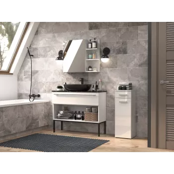 Szafka łazienkowa Top e shop NEL V DS BIEL POŁ — wolnostojąca, 3 półki, 300×300×850 mm, rama biała