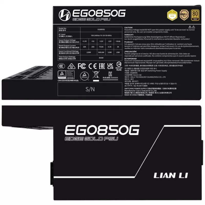 Zasilacz LIAN LI EDGE GOLD 850 — 850W, 80 PLUS Gold, Active PFC
