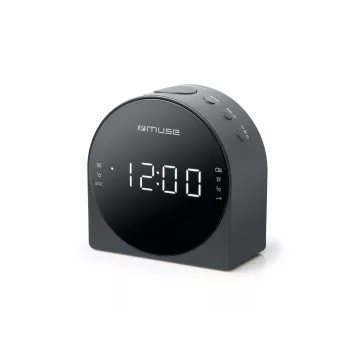 Zegar radiowy Muse M-185 CR — FM/MW, wyświetlacz LED 0,9 cala, zasilanie AC 230V z podtrzymaniem bateryjnym AAA, czarny