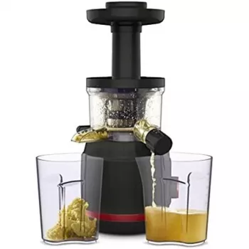 Wolnoobrotowa wyciskarka do soków Tefal Juiceo ZC150 — 150 W, otwór zasypowy 4,5 cm, pojemniki na sok i miąższ 0,8 L, 80 obr./min, czarno-czerwona