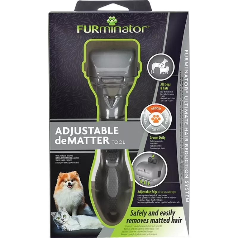 Deshedder FURminator Regulowany — dla kotów i psów, ostrze ze stali nierdzewnej, ergonomiczny uchwyt antypoślizgowy, 185 g, wszystkie rodzaje sierści
