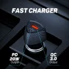 Ładowarka samochodowa Tellur FCC10 38W 6A PD20W QC3.0 — adapter zasilania pojazdu USB-C i USB-A