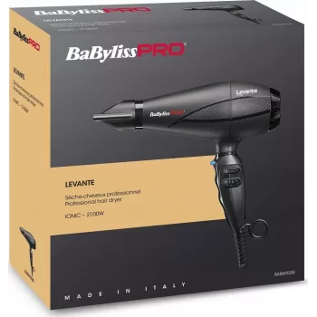 Suszarka do włosów BaByliss PRO Levante 2100 W, silnik AC, jonizacja, 2 temperatury/2 prędkości, czarna